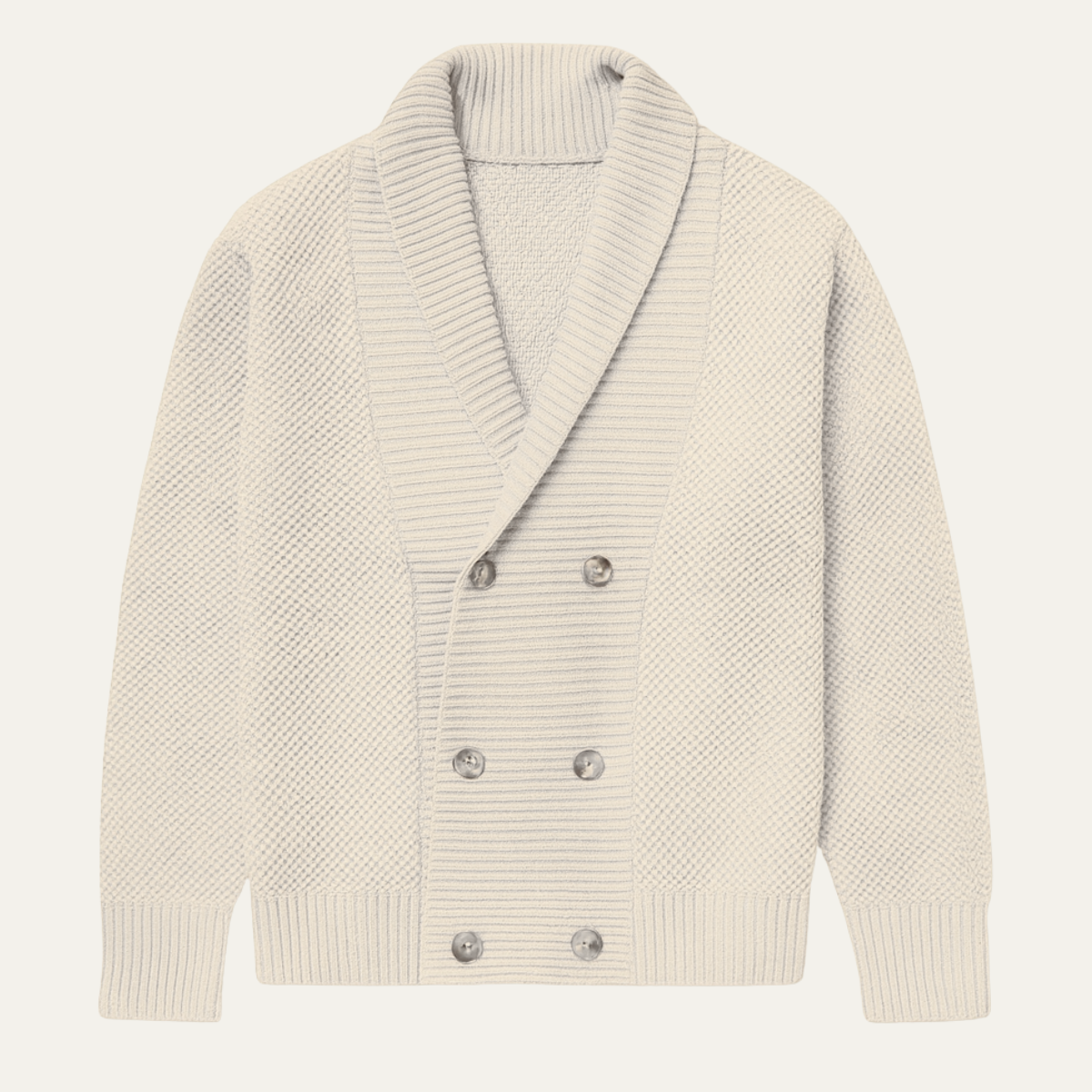 Beau | Men's Double Breasted Cardigan Cream Chunky Knit Shawl Collar