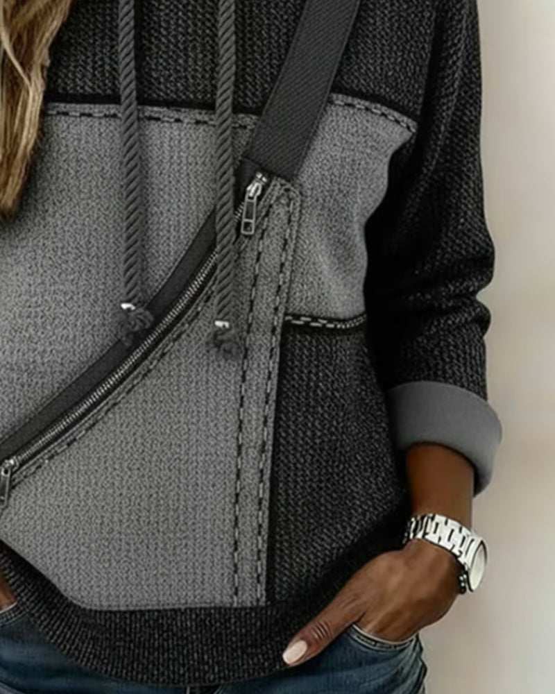 Neve | Women's Colorblock Hoodie Gray Black Long Sleeve