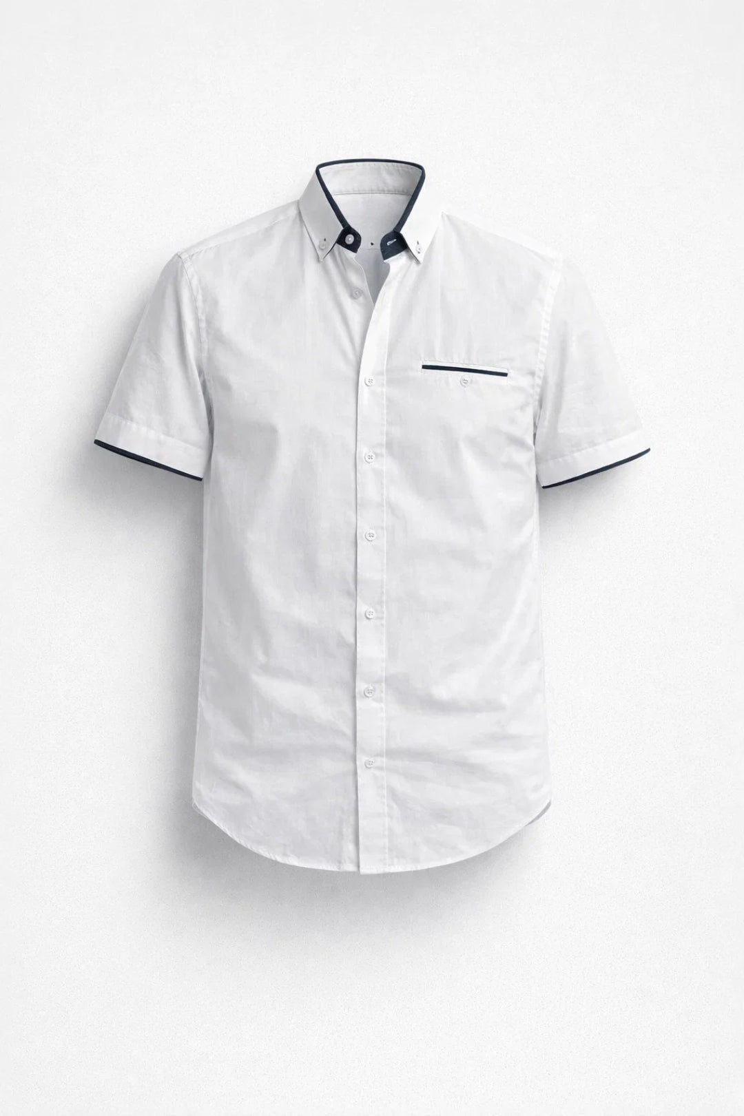 Kai | Men's Short Sleeve Button Up Shirt White Navy Trim
