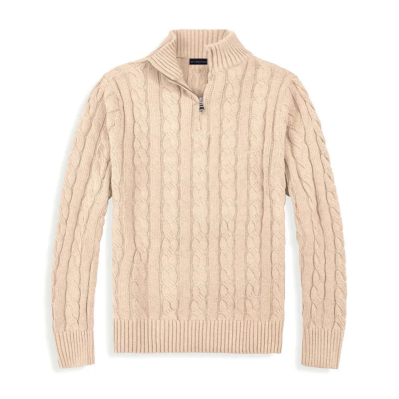 Luca | Men's Cable Knit Quarter Zip Sweater Gray