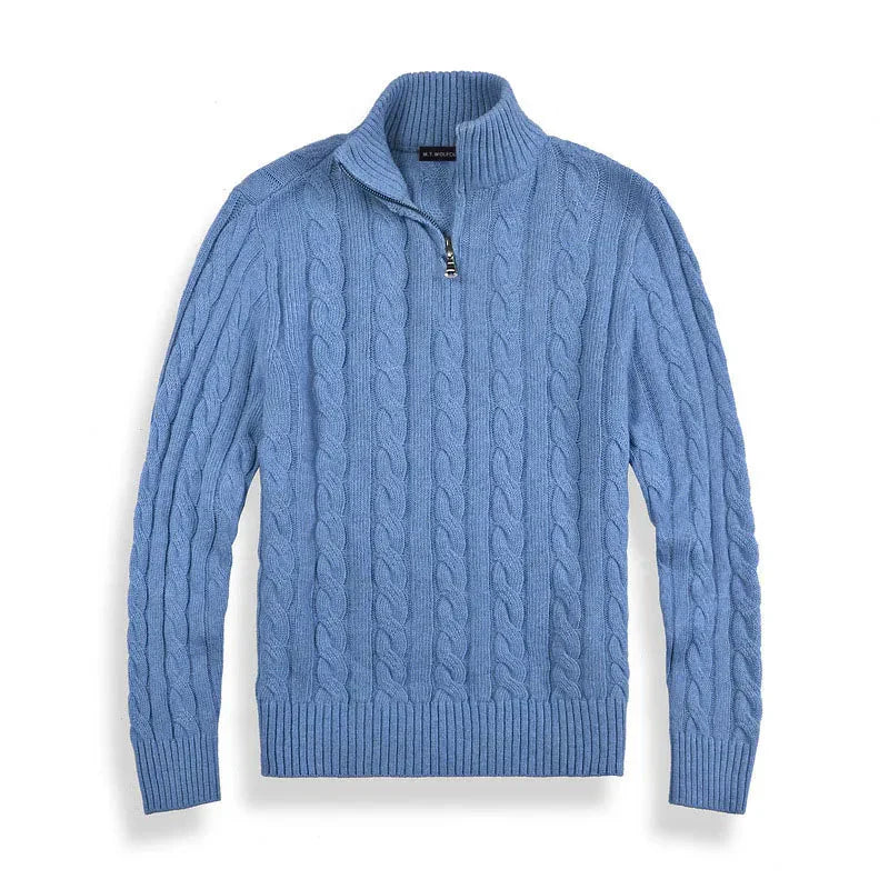 Luca | Men's Cable Knit Quarter Zip Sweater Gray