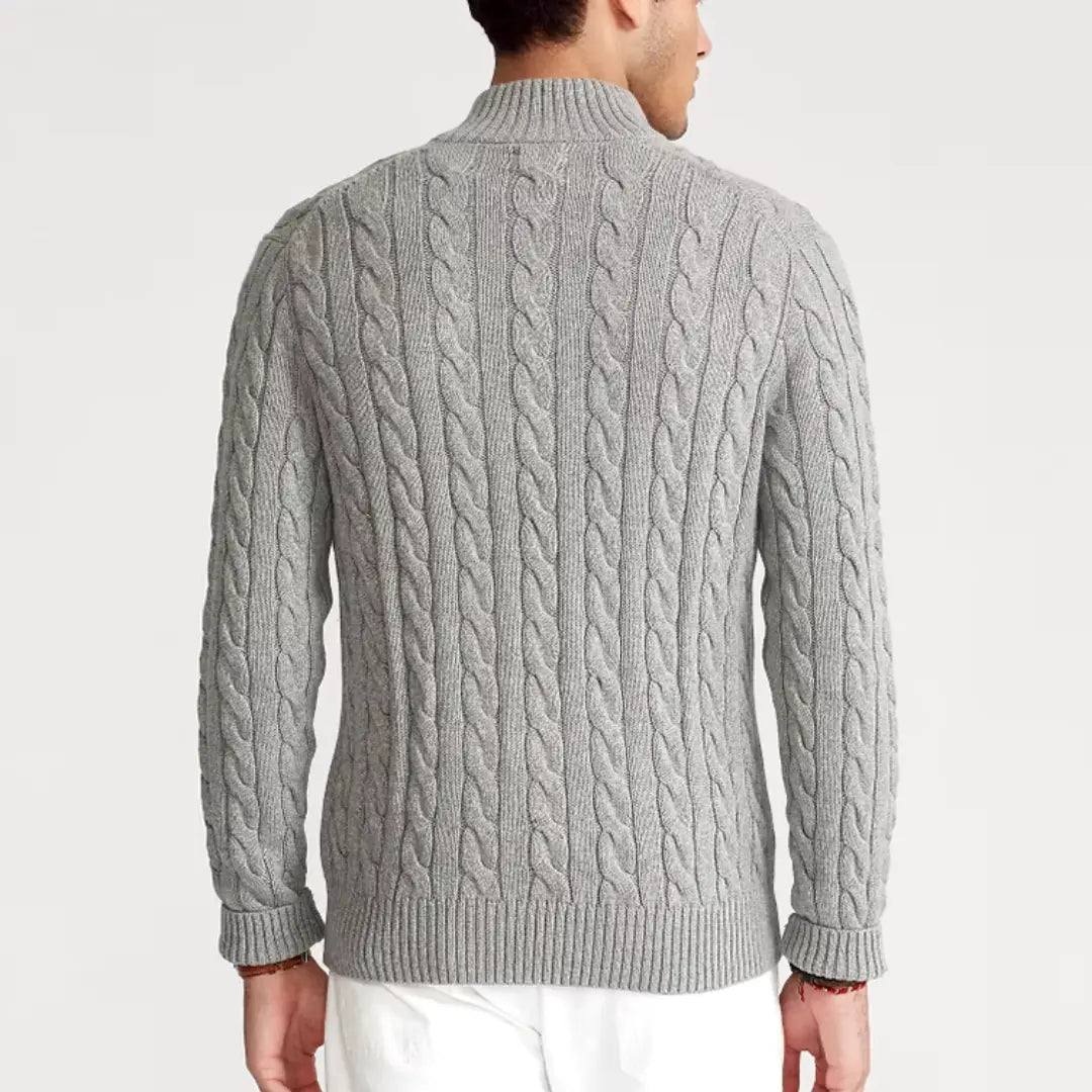 Luca | Men's Cable Knit Quarter Zip Sweater Gray