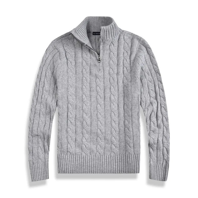 Luca | Men's Cable Knit Quarter Zip Sweater Gray