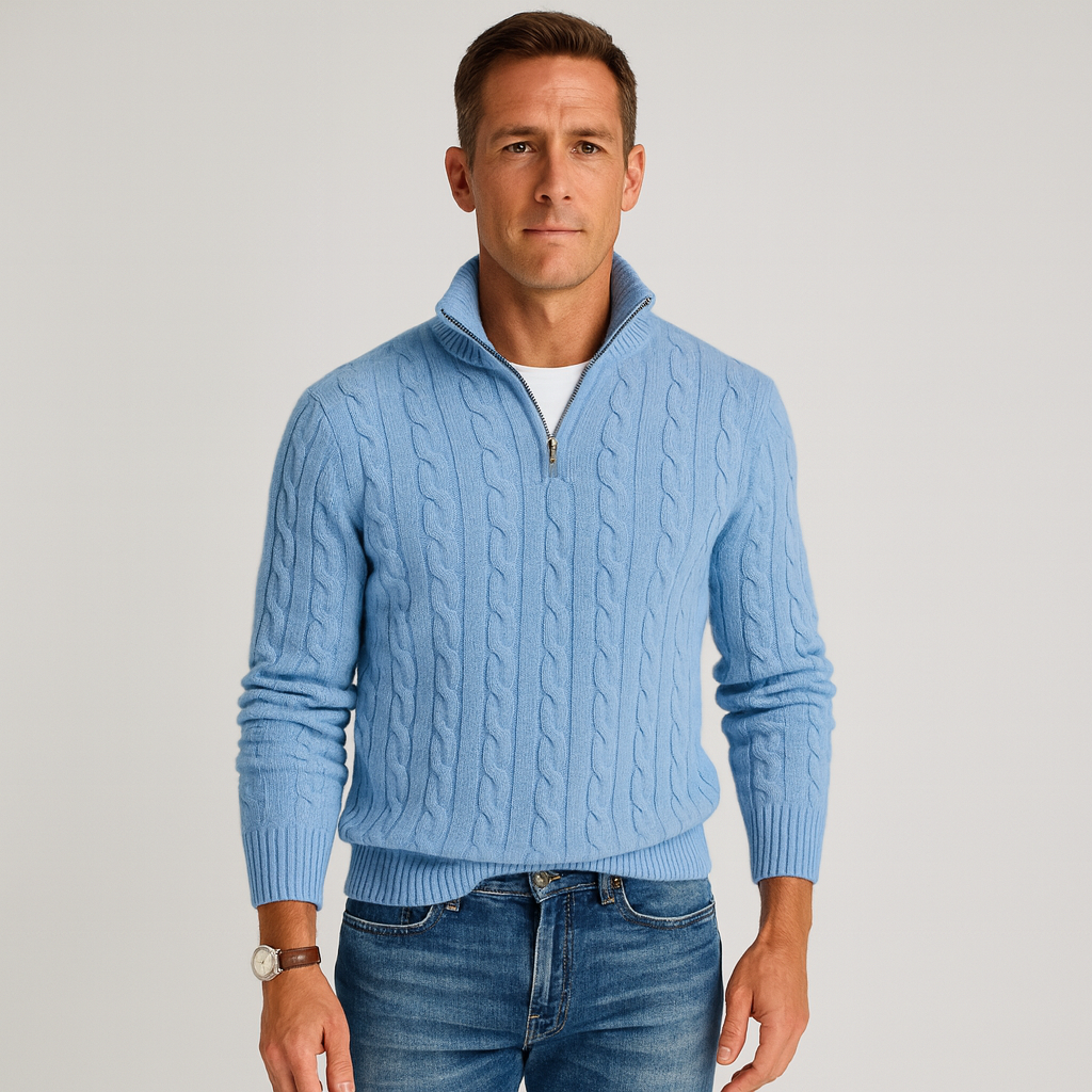 Luca | Men's Cable Knit Quarter Zip Sweater Gray