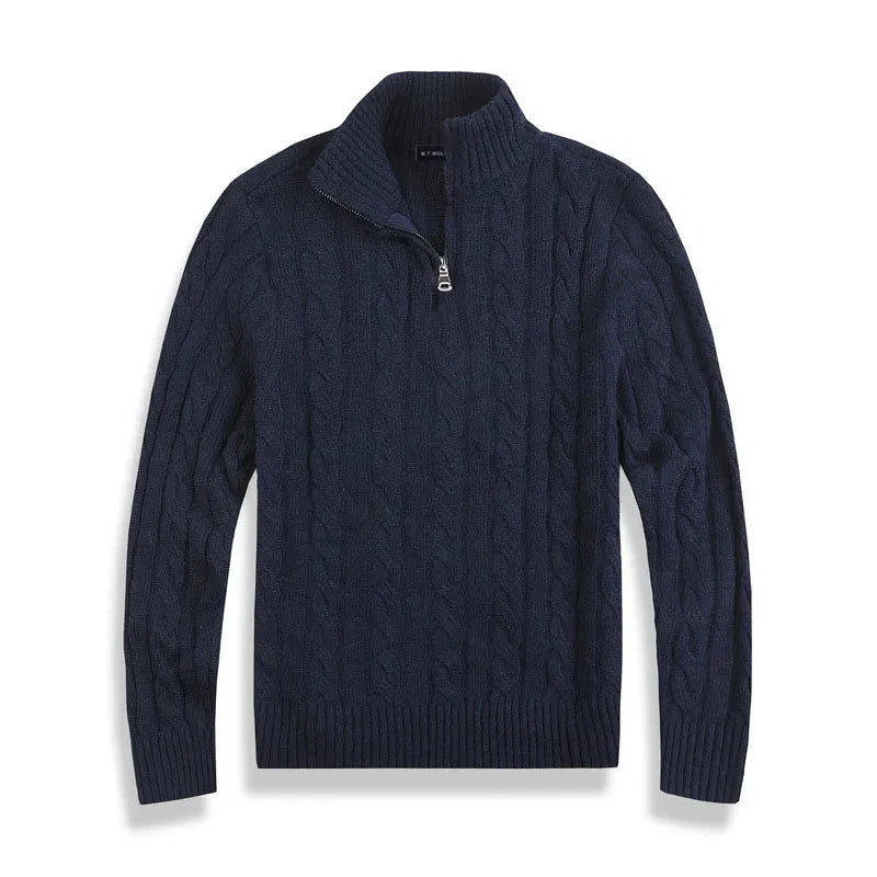 Luca | Men's Cable Knit Quarter Zip Sweater Gray