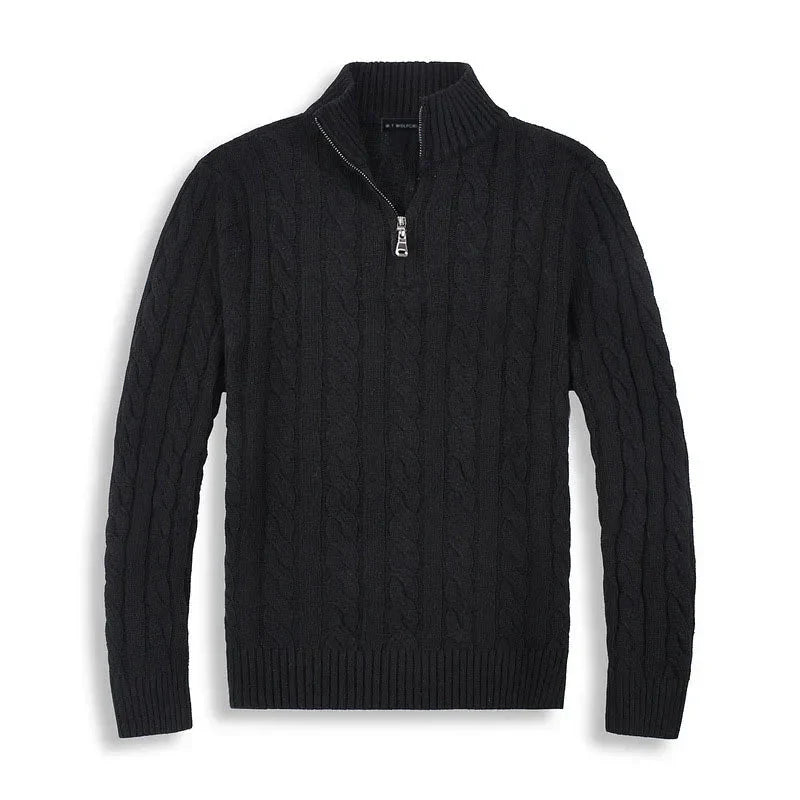 Luca | Men's Cable Knit Quarter Zip Sweater Gray