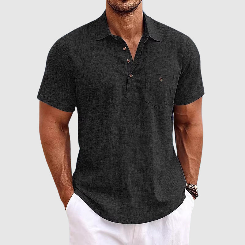 Cain | Men's Linen Polo Shirt Light Blue Short Sleeve
