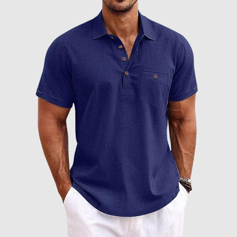 Cain | Men's Linen Polo Shirt Light Blue Short Sleeve