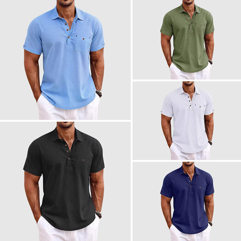 Cain | Men's Linen Polo Shirt Light Blue Short Sleeve