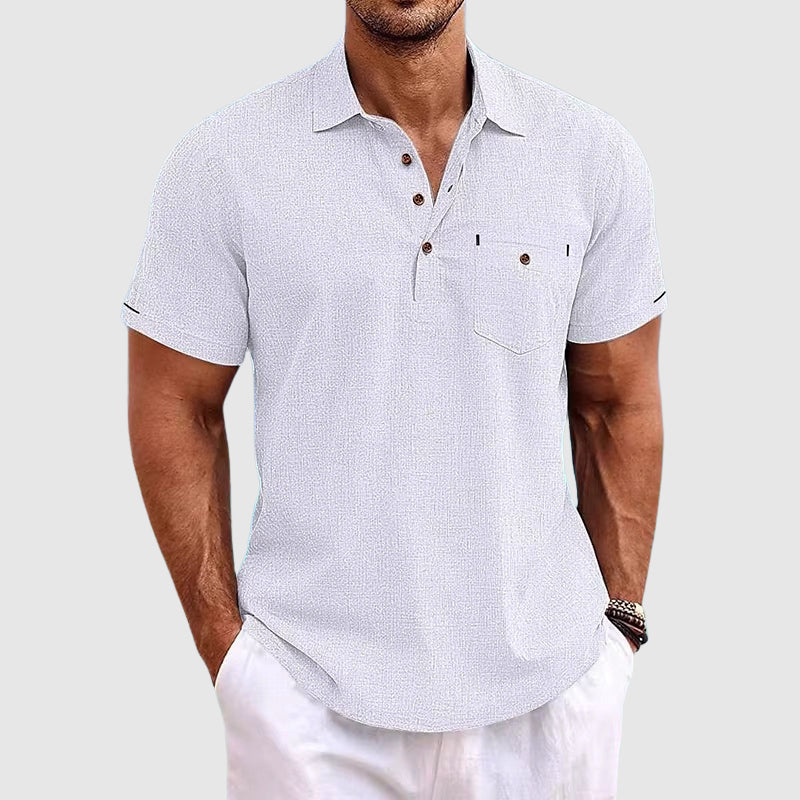 Cain | Men's Linen Polo Shirt Light Blue Short Sleeve