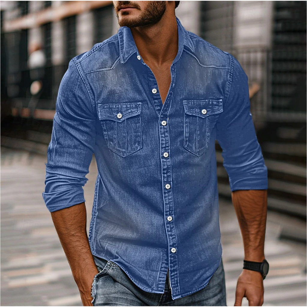 Dama Washington Soren men's denim shirt medium blue long sleeve button up - view 5