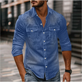 Dama Washington Soren men's denim shirt medium blue long sleeve button up - front view