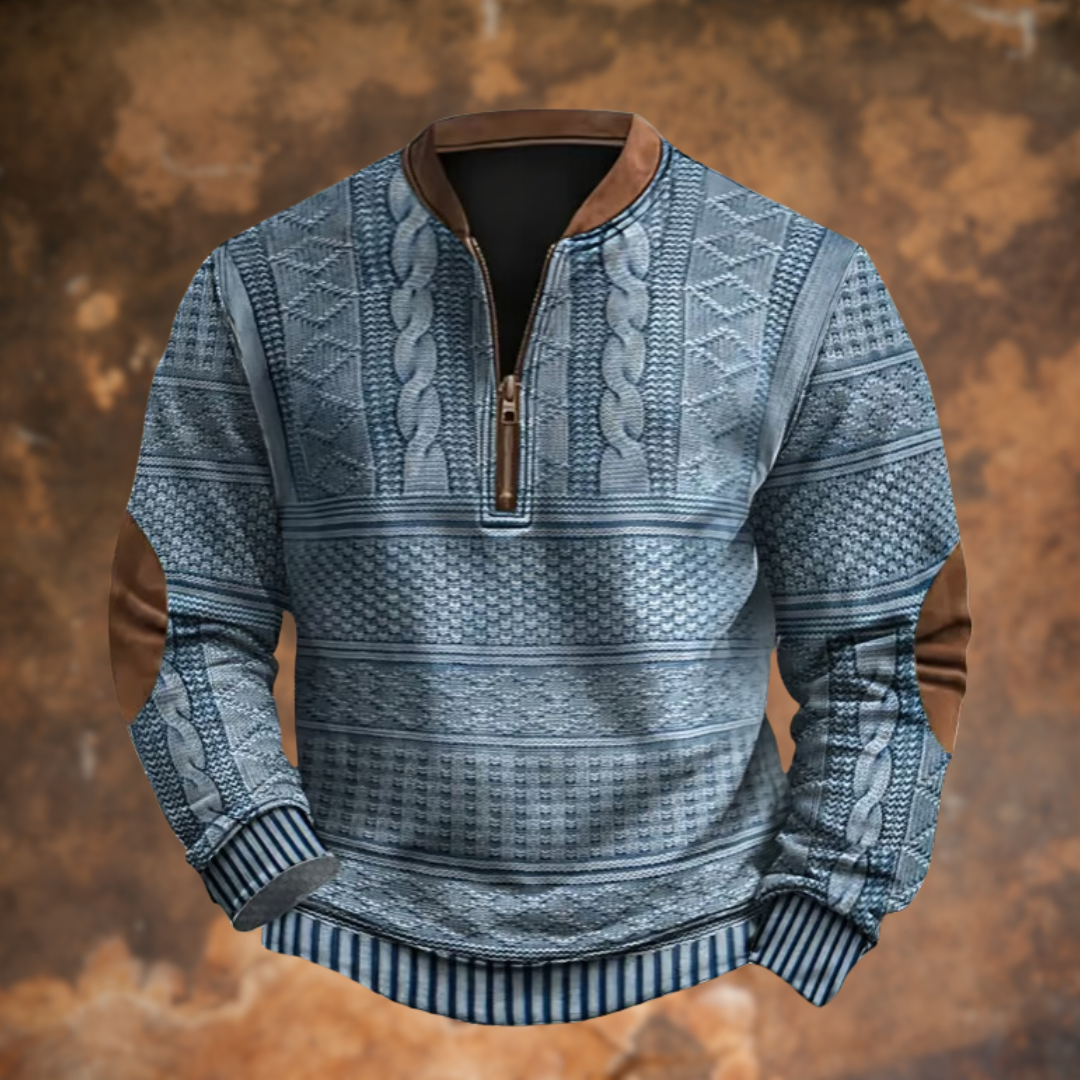 Wyatt | Men's Cable Knit Quarter Zip Sweater Light Blue