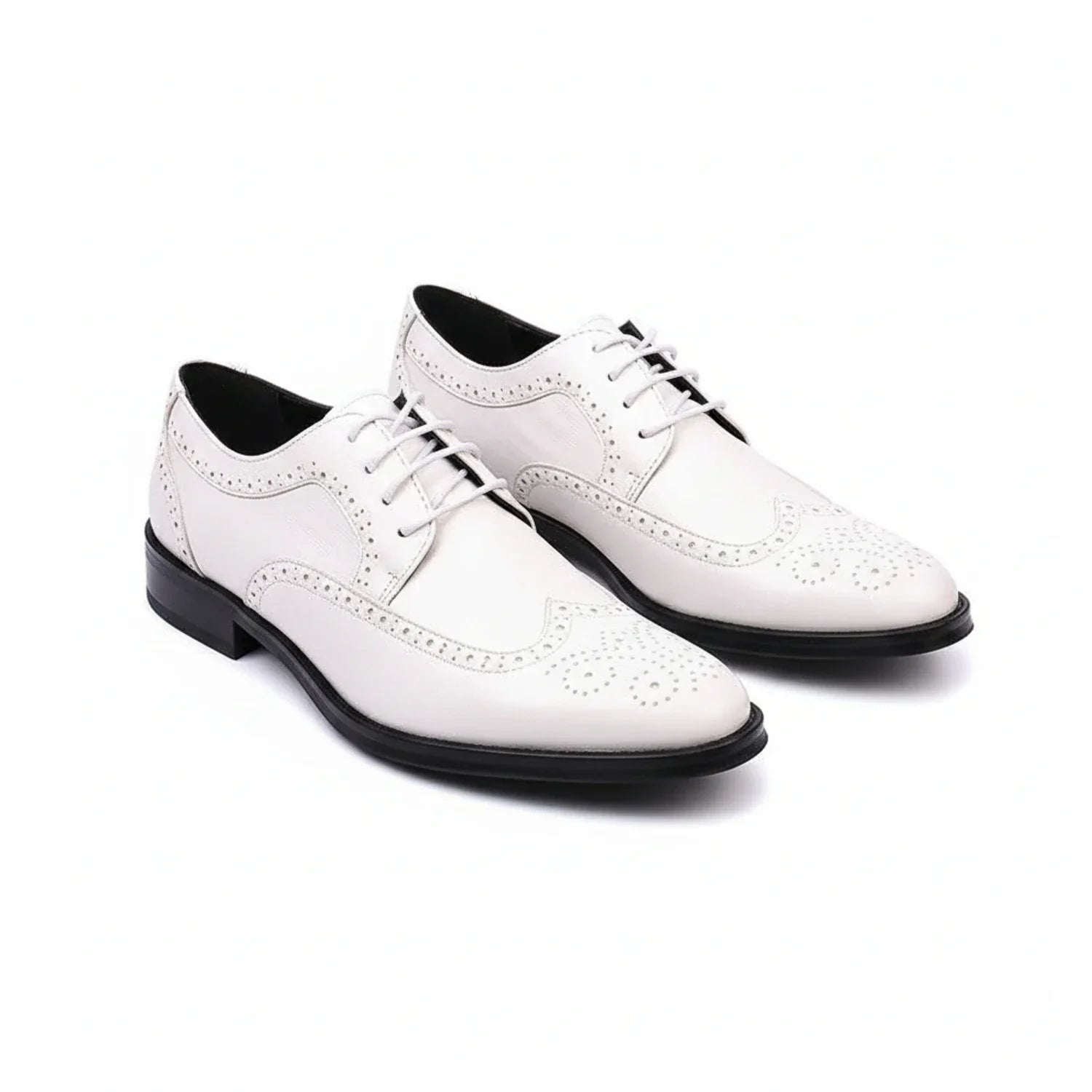 Axel | Men's Brogue Oxford Dress Shoes White Black Sole