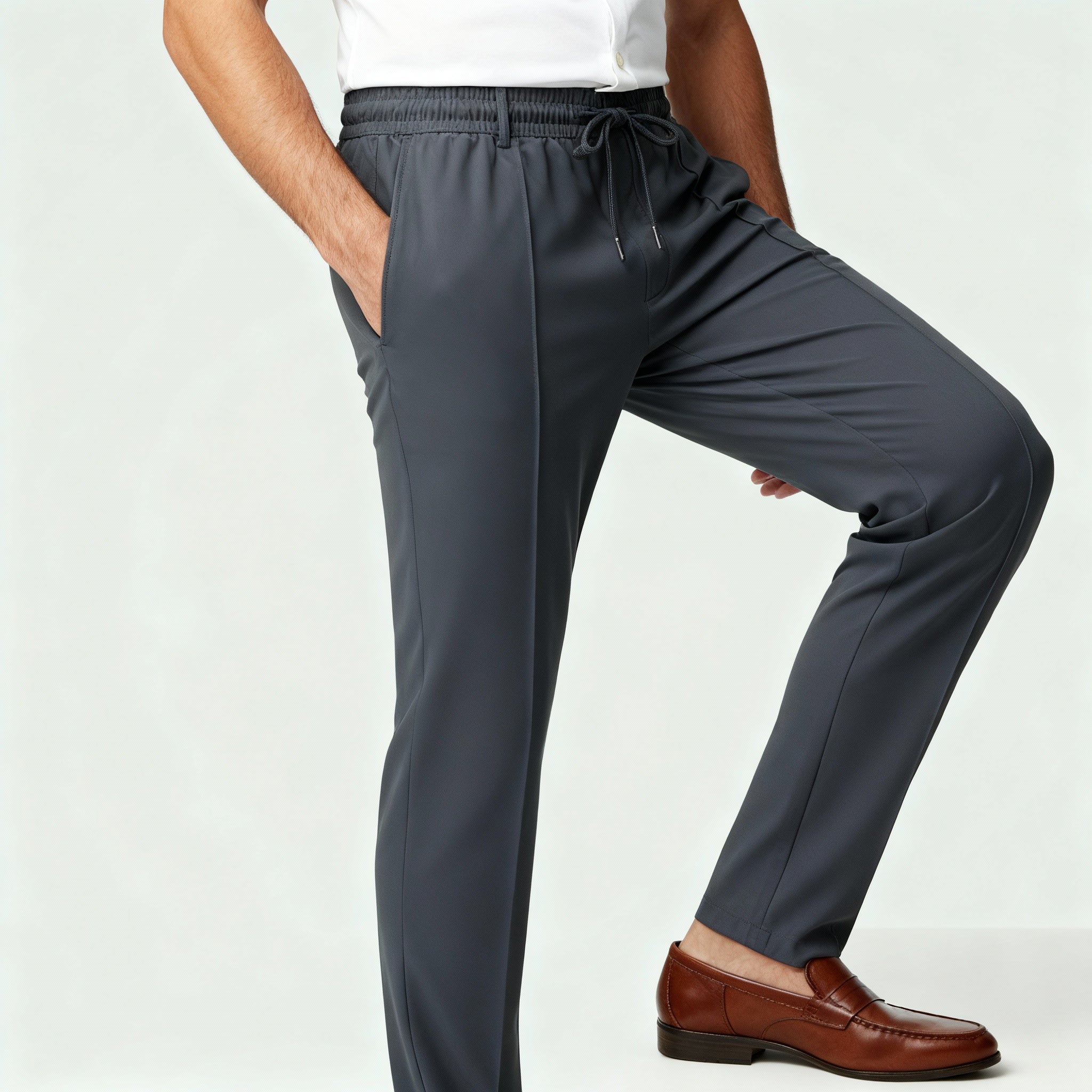 Luca | Men's Dress Pants Gray Elastic Waist Tailored
