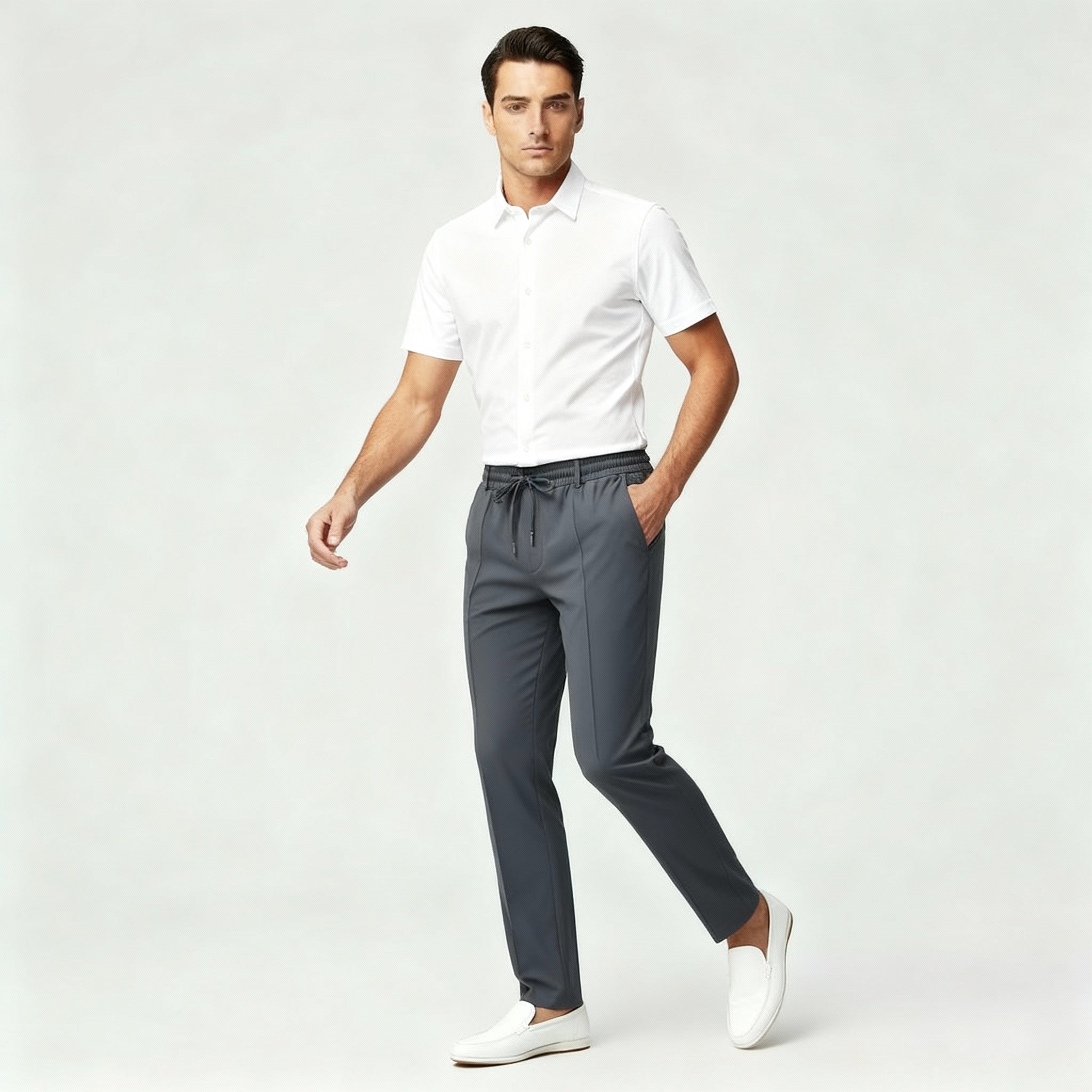 Luca | Men's Dress Pants Gray Elastic Waist Tailored