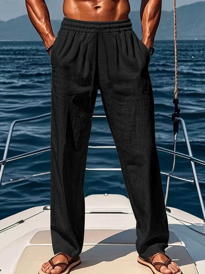 Nolan | Men's Linen Pants White Relaxed Fit Drawstring