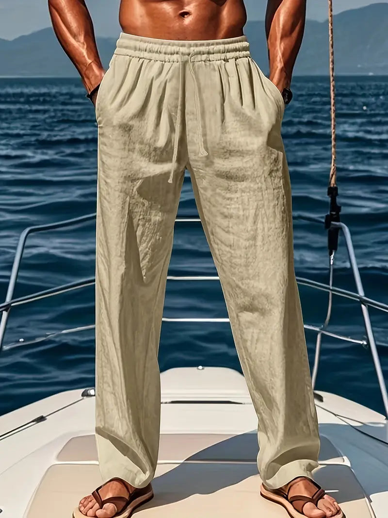 Nolan | Men's Linen Pants White Relaxed Fit Drawstring