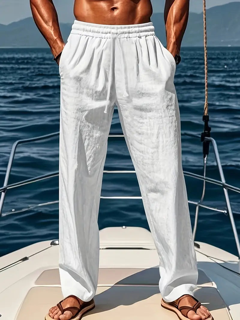 Nolan | Men's Linen Pants White Relaxed Fit Drawstring