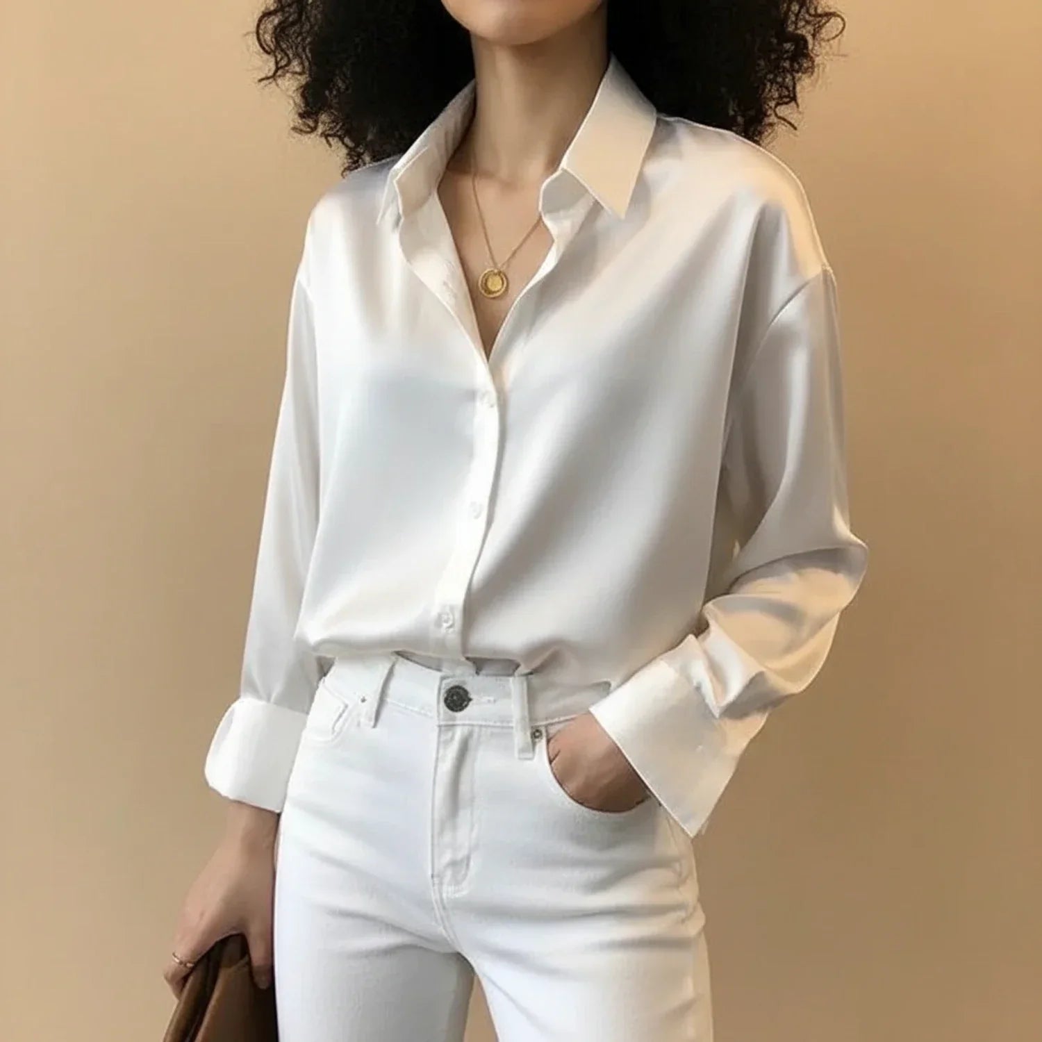 Mia | Women's Long Sleeve Button Down Shirt Cream