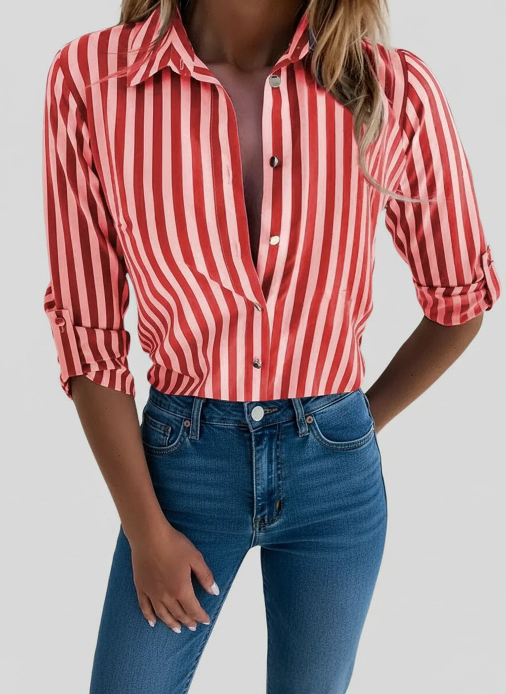 Dama Washington Vera women's striped button down shirt blue white - view 2