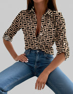 Dama Washington Vera women's striped button down shirt blue white - view 3