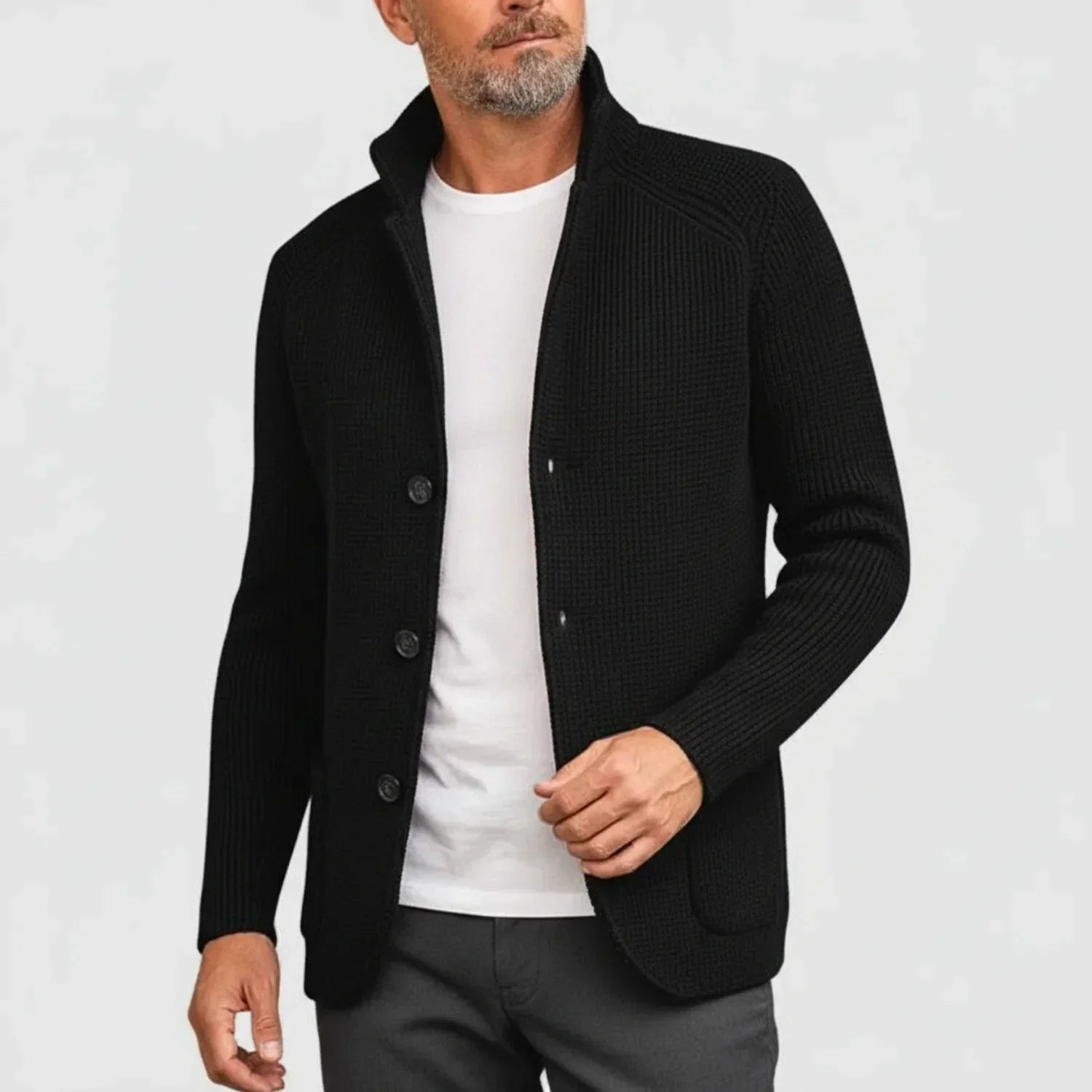 Rowan | Men's Ribbed Button Front Cardigan Brown
