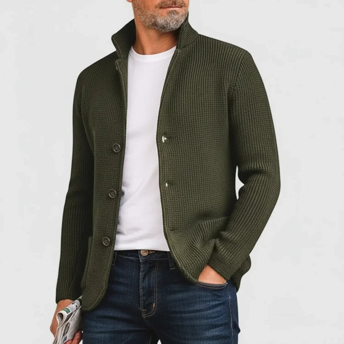 Dama Washington Rowan men's ribbed button front cardigan brown - view 2