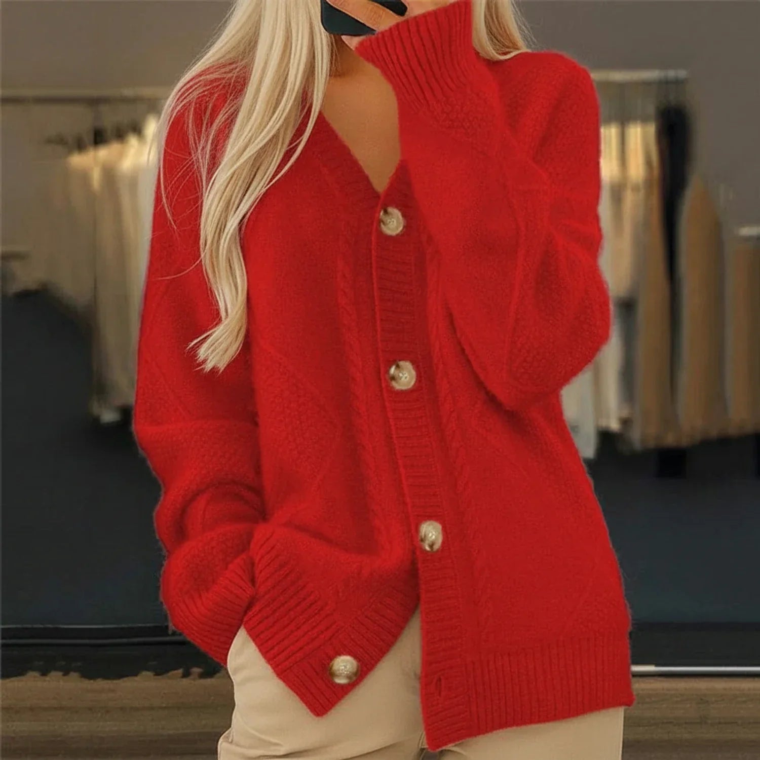 Sable | Women's Cable Knit Cardigan Cream Button Front
