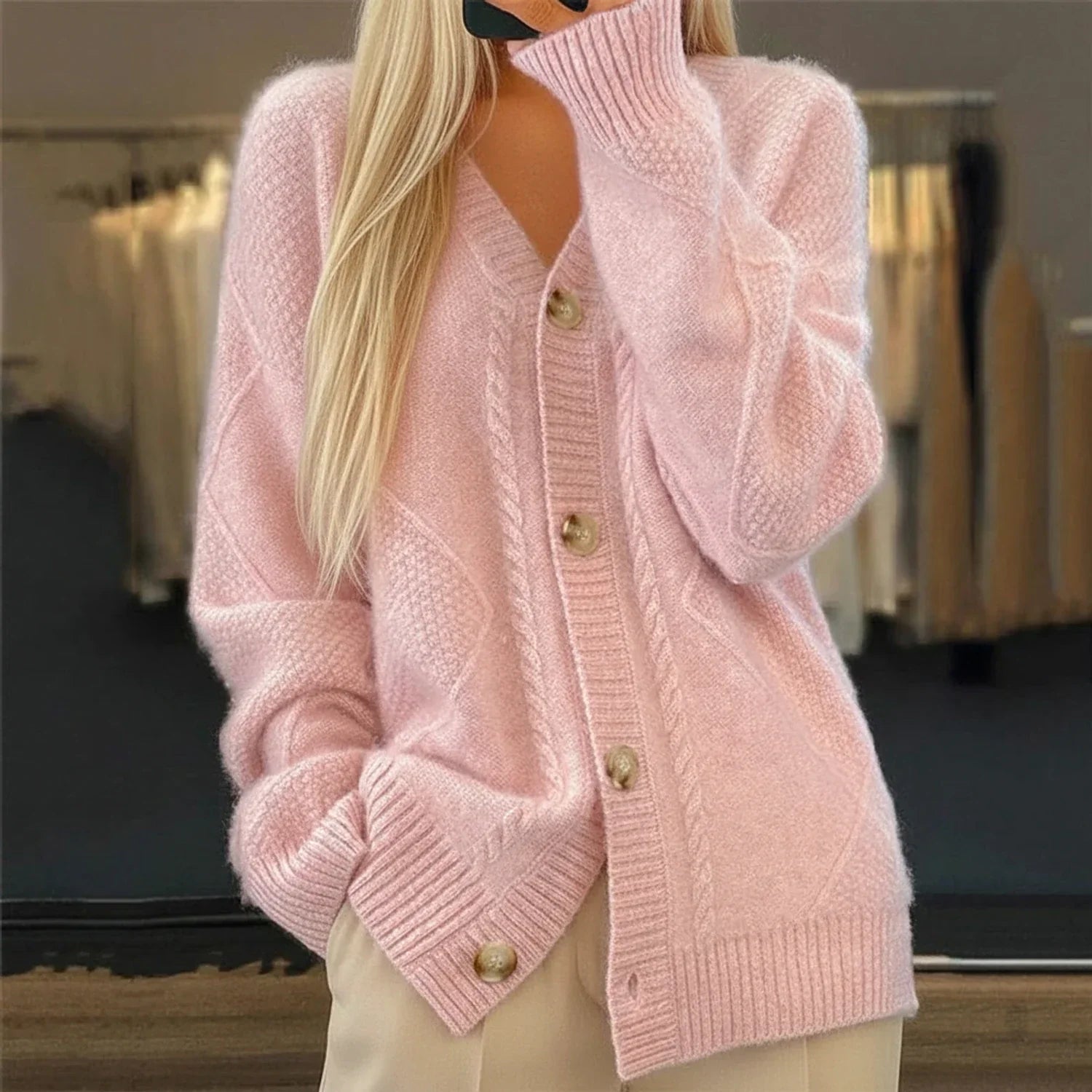 Sable | Women's Cable Knit Cardigan Cream Button Front
