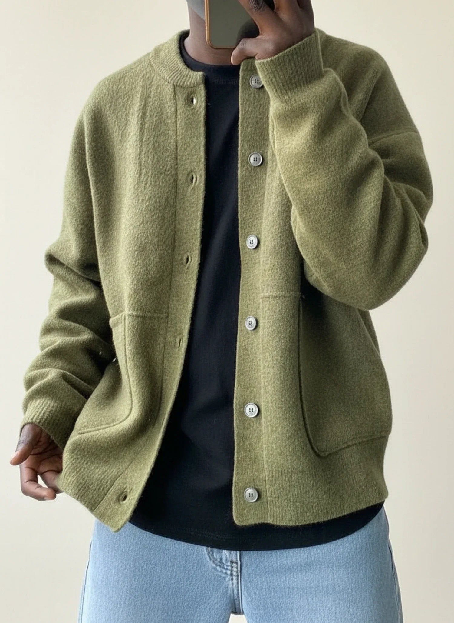 Cliff | Men's Wool Cardigan Sweater Sage Green Button Front