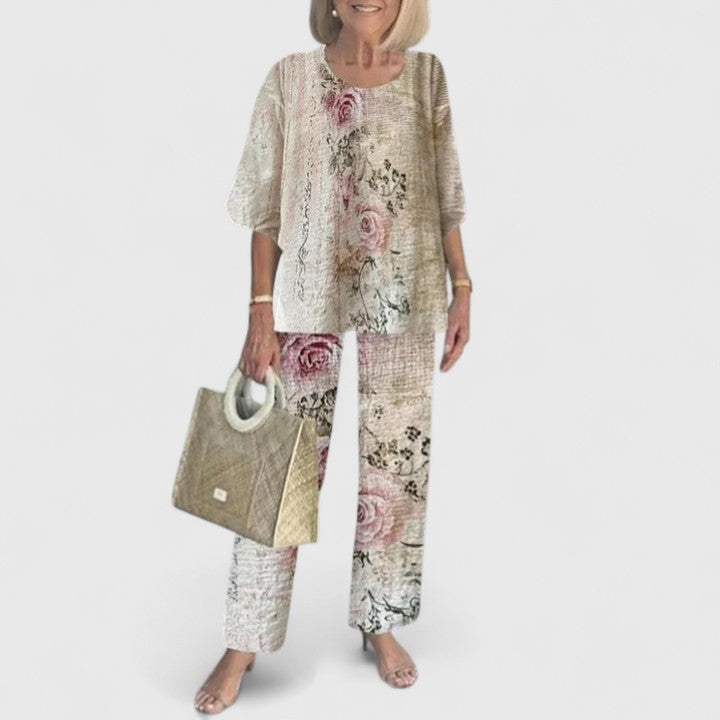 Stella | Women's Lounge Set Sage Green Floral Print Pants