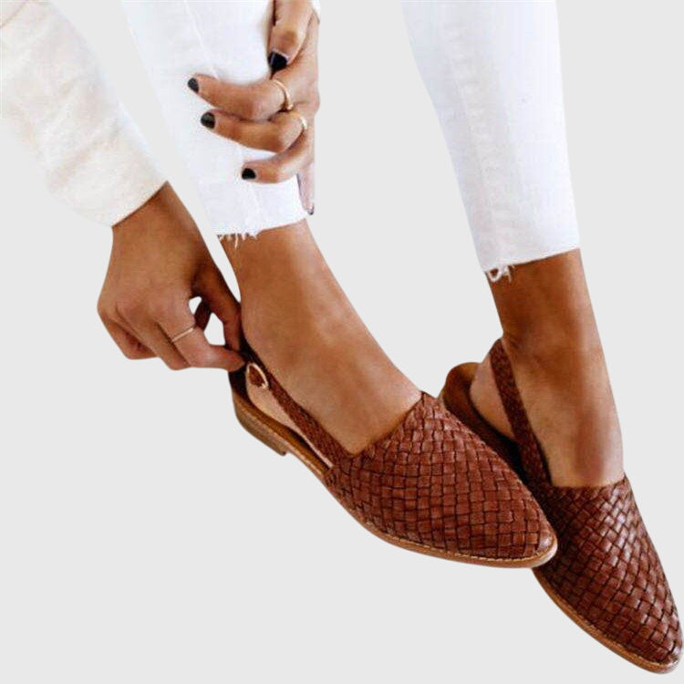 Camille | Women's Woven Loafer Tan Slip On Flat