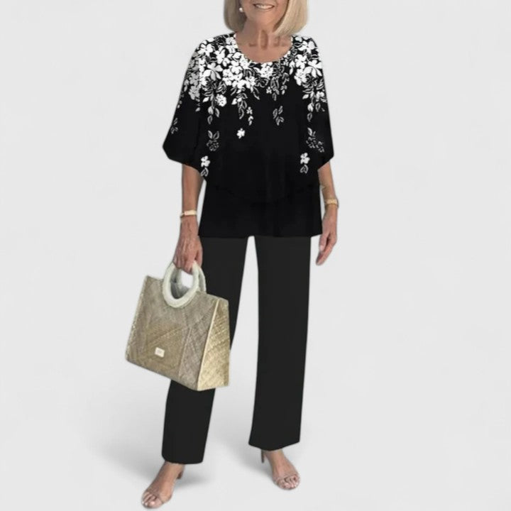Stella | Women's Lounge Set Sage Green Floral Print Pants