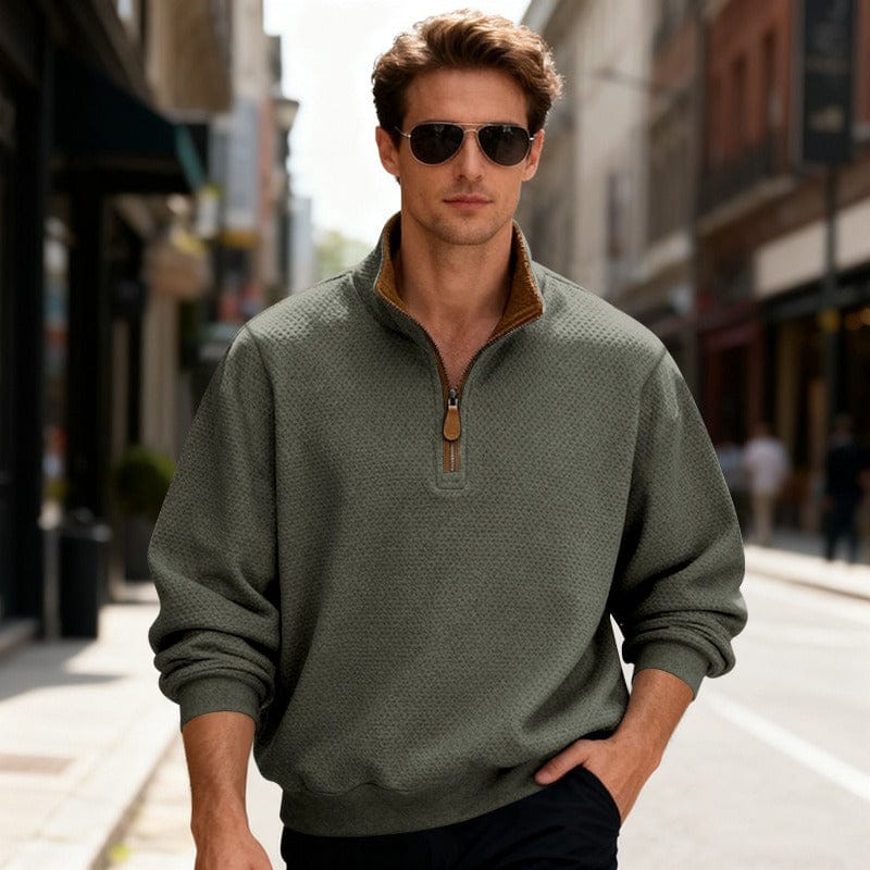 Ezra | Men's Quarter Zip Sweater Gray Textured Pullover
