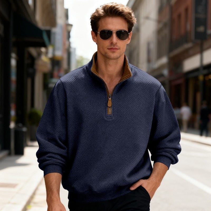 Ezra | Men's Quarter Zip Sweater Gray Textured Pullover