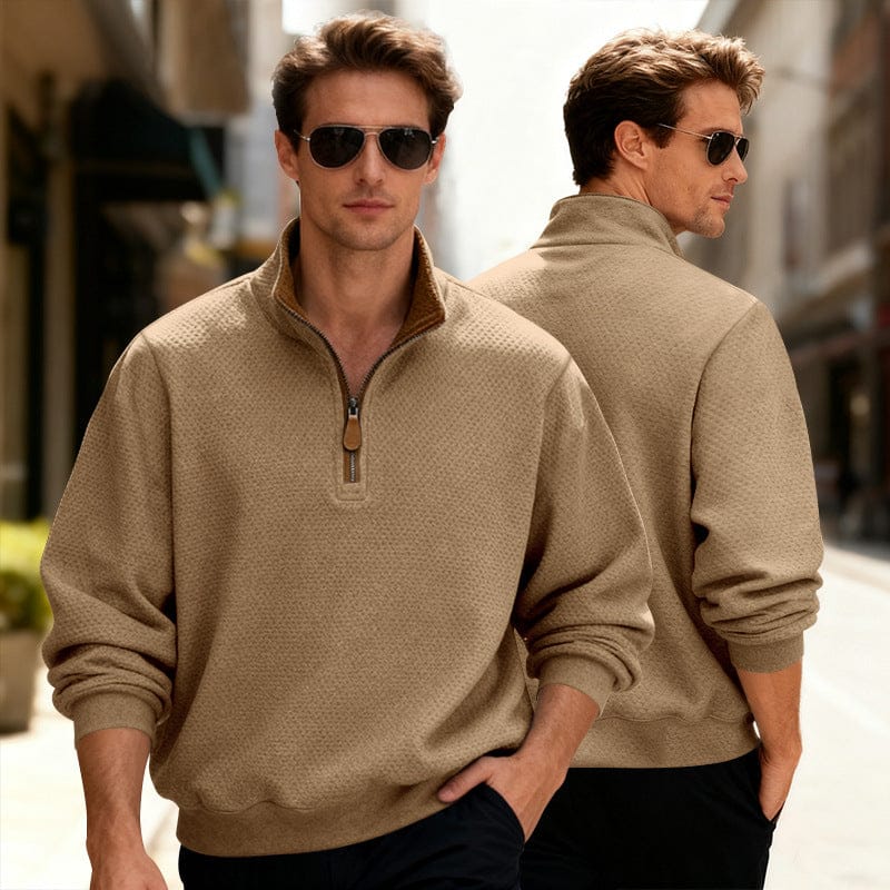 Ezra | Men's Quarter Zip Sweater Gray Textured Pullover