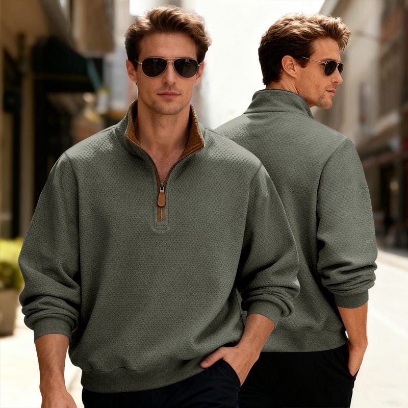 Ezra | Men's Quarter Zip Sweater Gray Textured Pullover