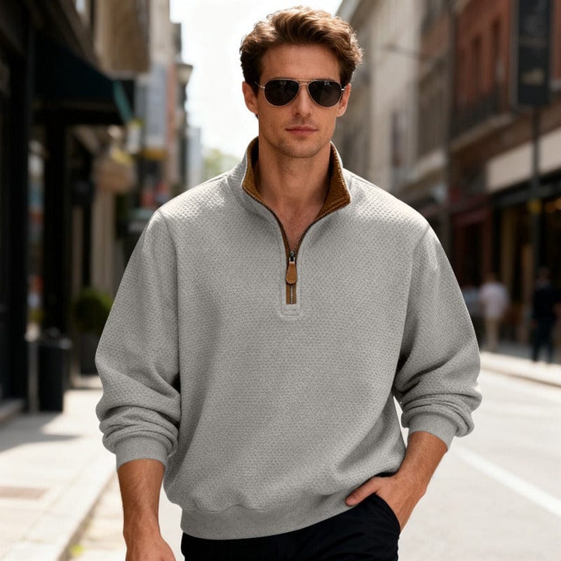 Ezra | Men's Quarter Zip Sweater Gray Textured Pullover