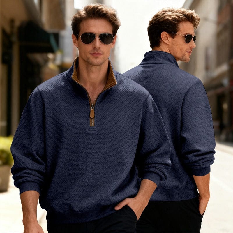 Ezra | Men's Quarter Zip Sweater Gray Textured Pullover