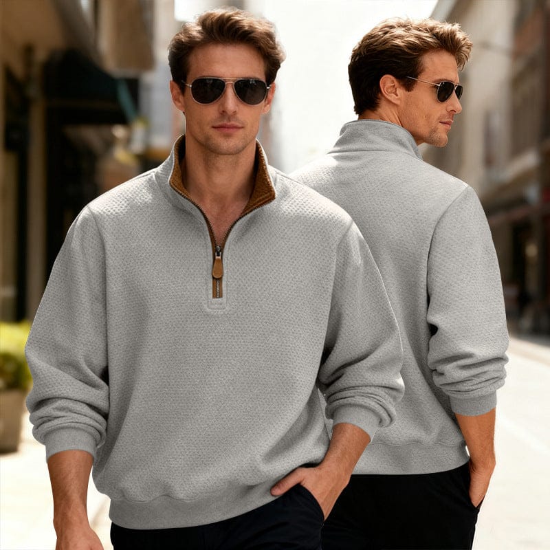 Ezra | Men's Quarter Zip Sweater Gray Textured Pullover