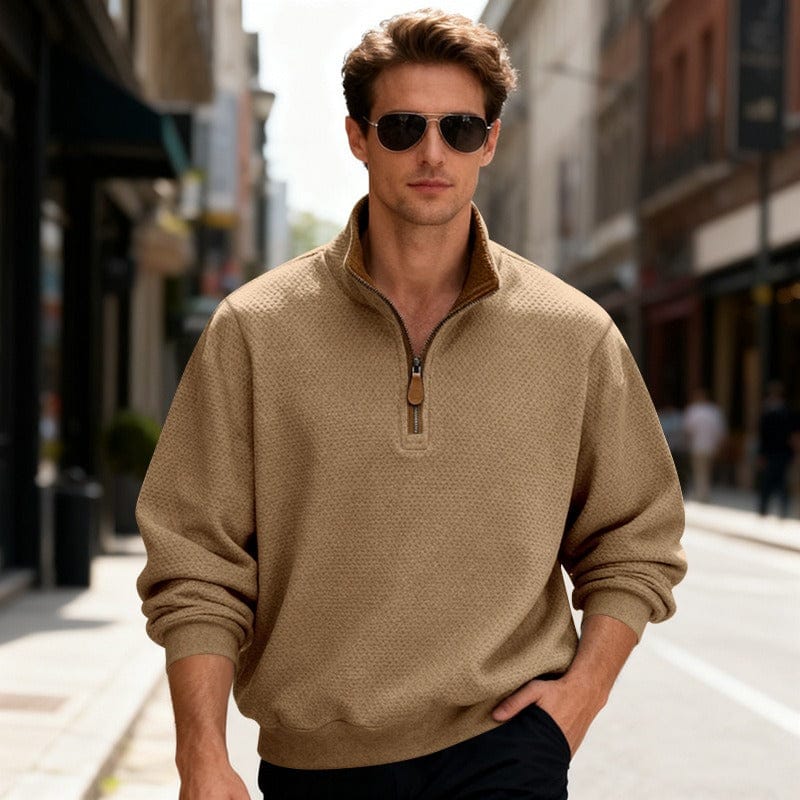 Ezra | Men's Quarter Zip Sweater Gray Textured Pullover