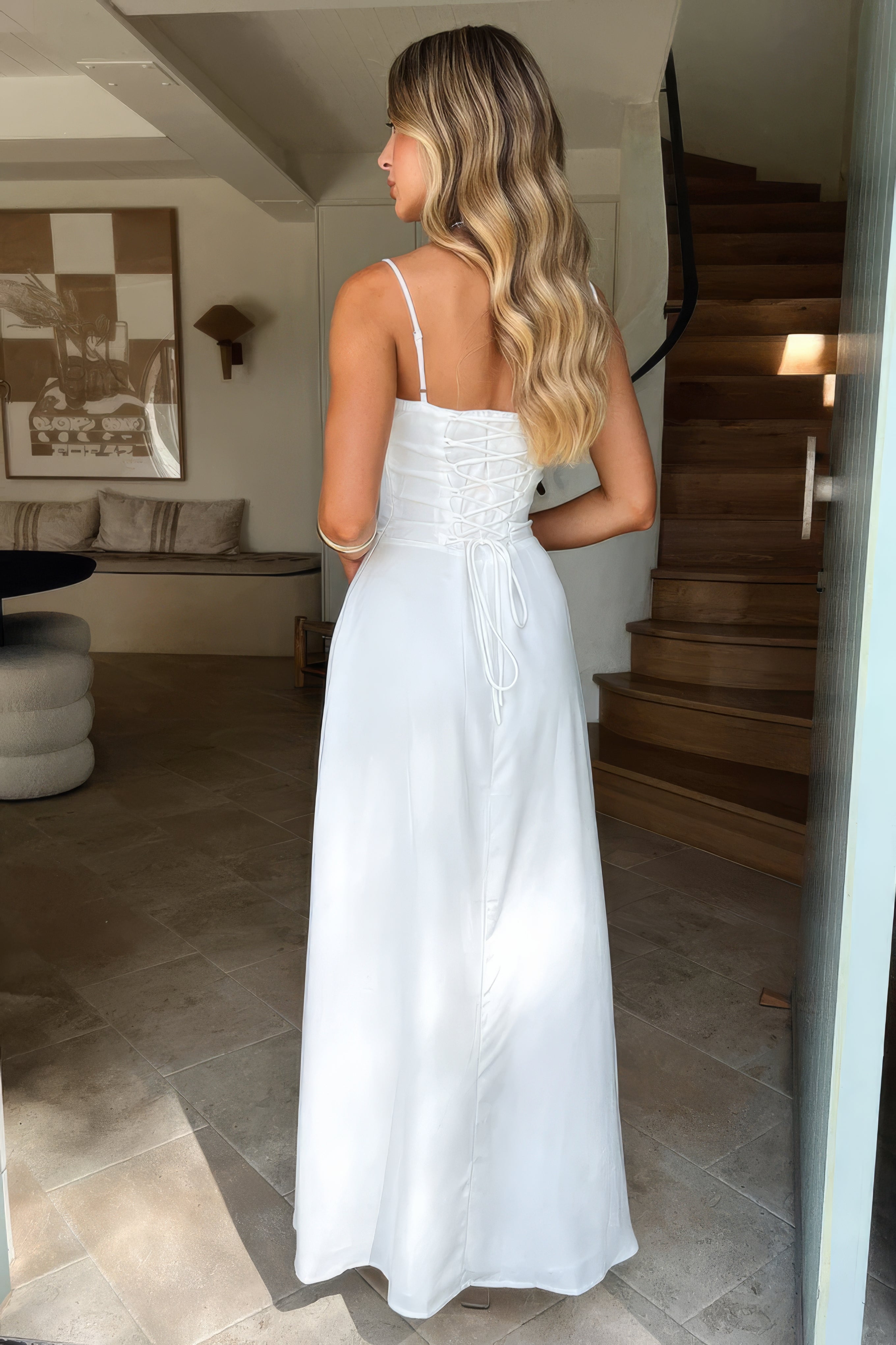 Freya | Women's Sleeveless Maxi Dress Cream Sweetheart Neckline