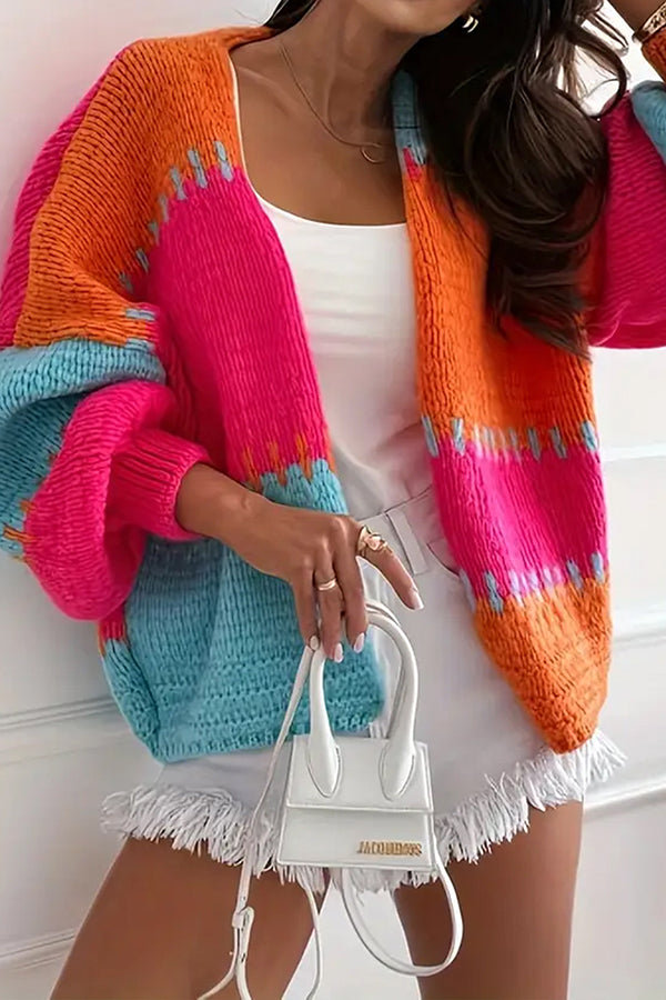 Opal | Women's Colorblock Knit Cardigan Cream Tan White