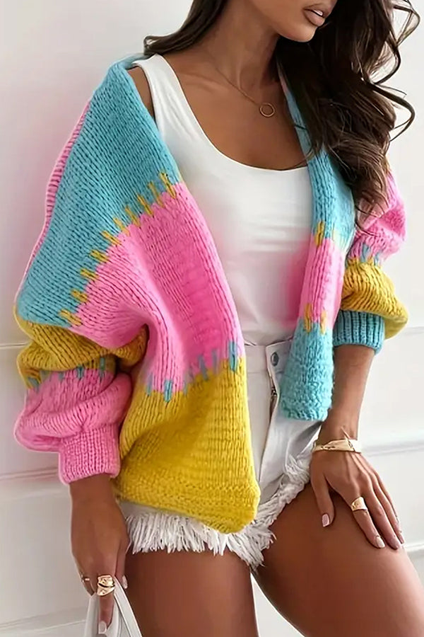 Opal | Women's Colorblock Knit Cardigan Cream Tan White