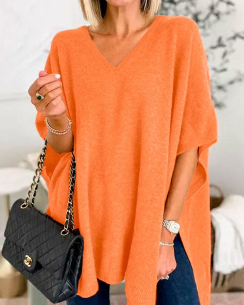 Margot | Women's V Neck Sweater Camel Oversized
