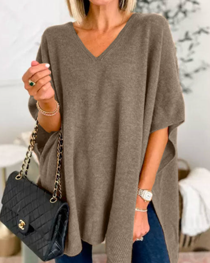 Margot | Women's V Neck Sweater Camel Oversized