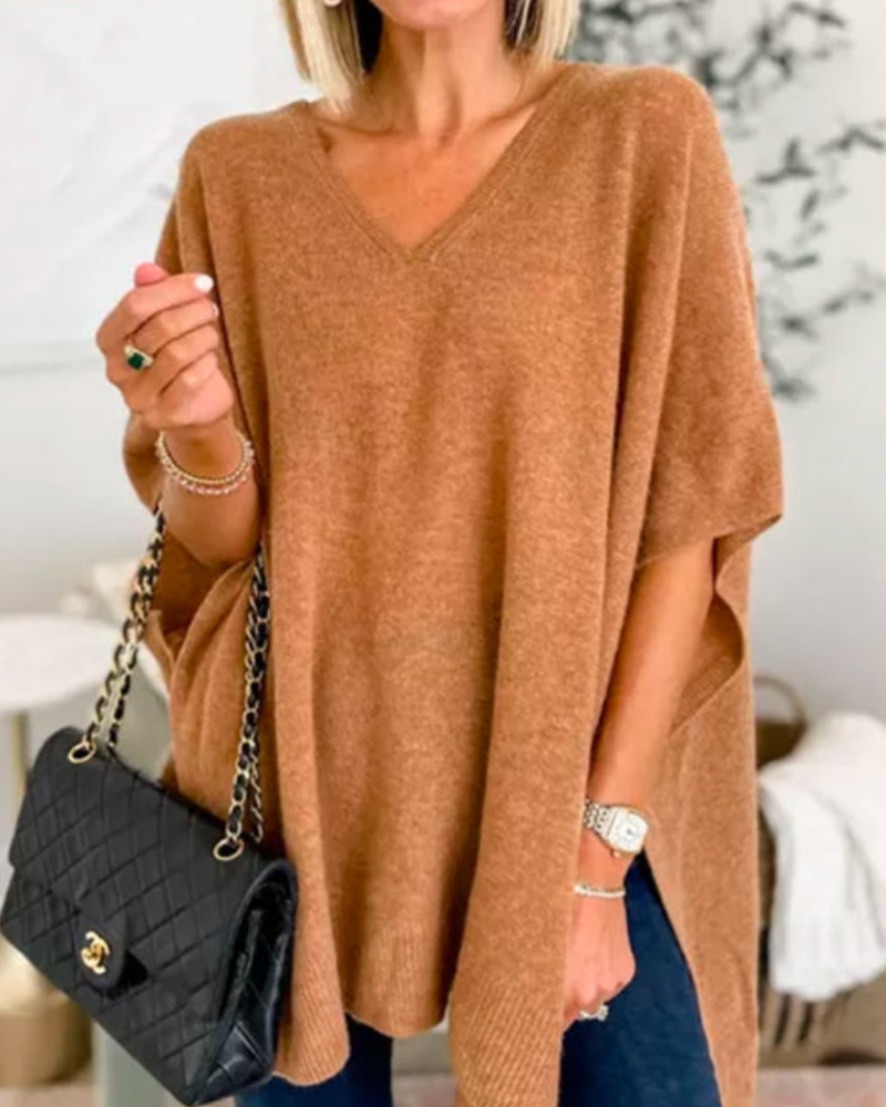 Margot | Women's V Neck Sweater Camel Oversized
