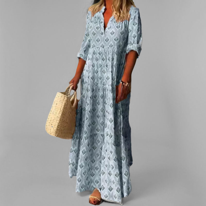 Margot | Women's Boho Maxi Dress Cream Geometric Print