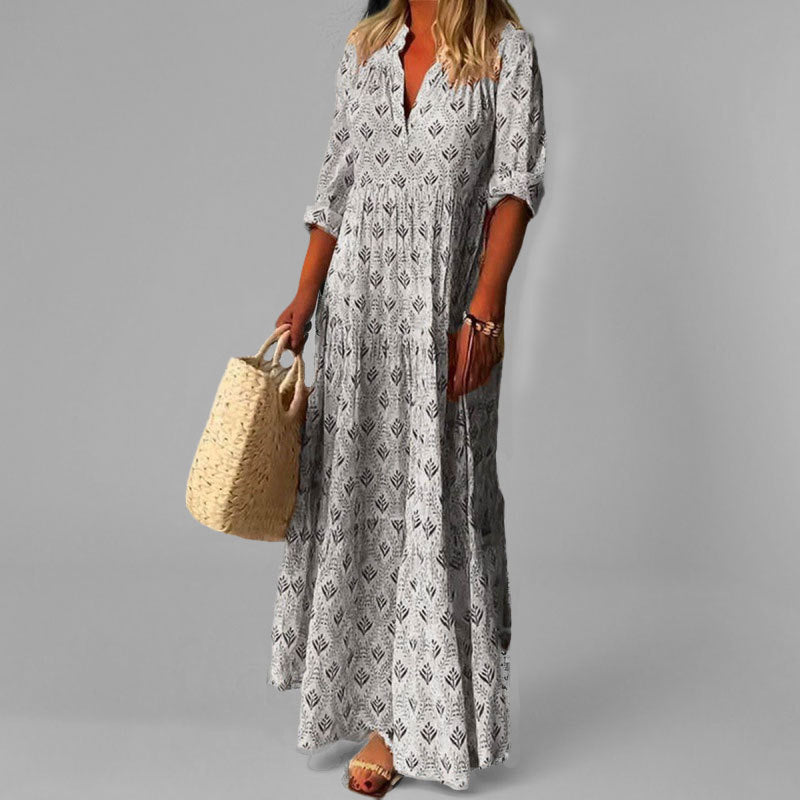 Margot | Women's Boho Maxi Dress Cream Geometric Print